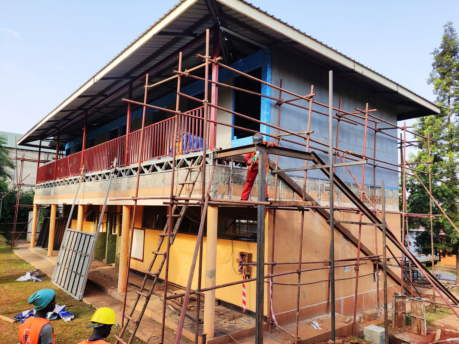 Cladding and steel staircase under construction