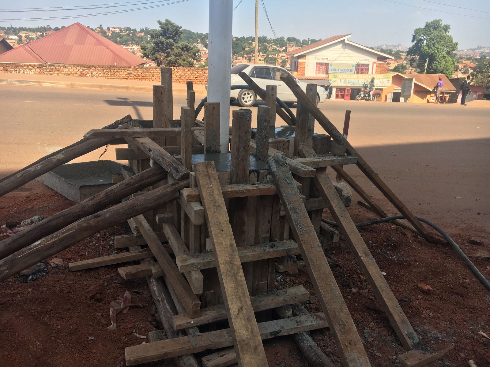 Formwork around the freshly cast foundation