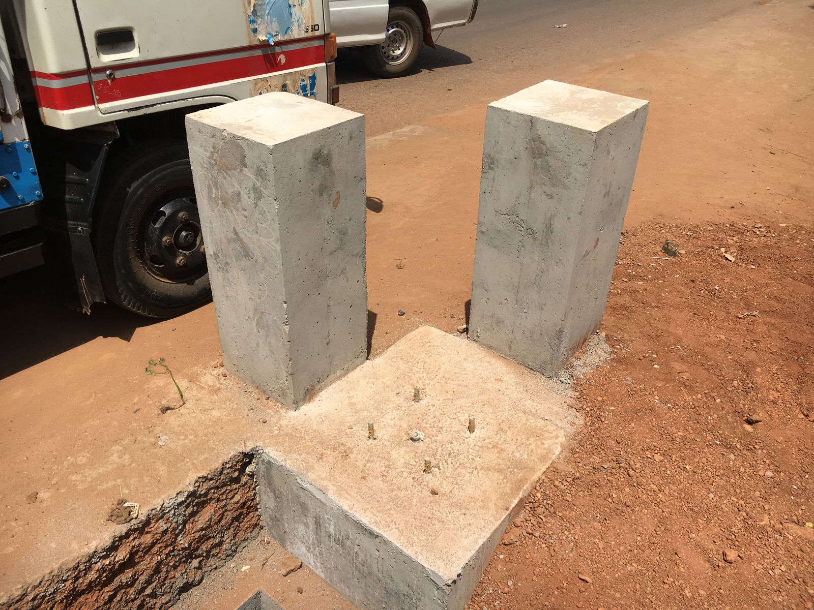 Foundation and pillars ready for pole installation